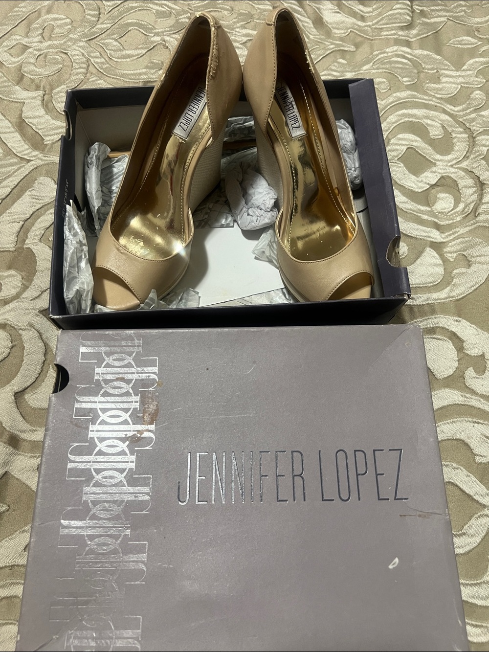 Jennifer Lopez Beige Peep-Toe Heels